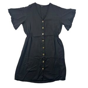 Velvet Heart Black V-Neck Flutter Sleeve Front Button Dress Size Large